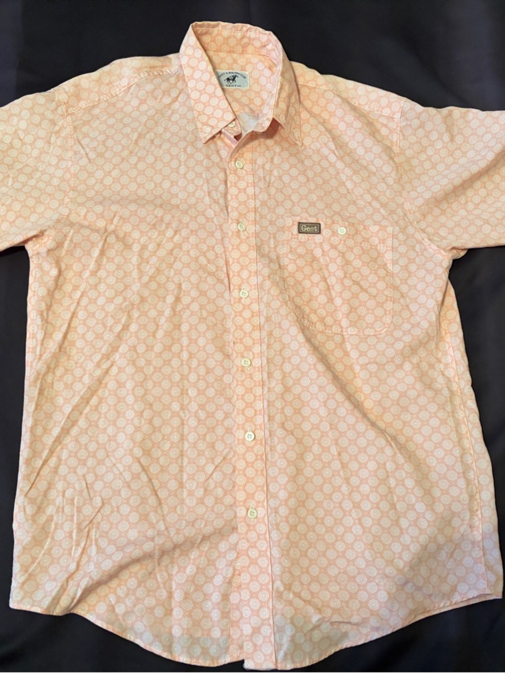 Men Peach Printed Cotton Button-Down Shirt